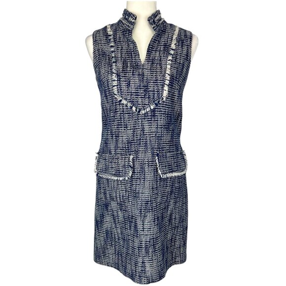 Sail to Sable STS Womens Tweed Fringe Dress Blue White Short Sleeve size 2 - Picture 1 of 12